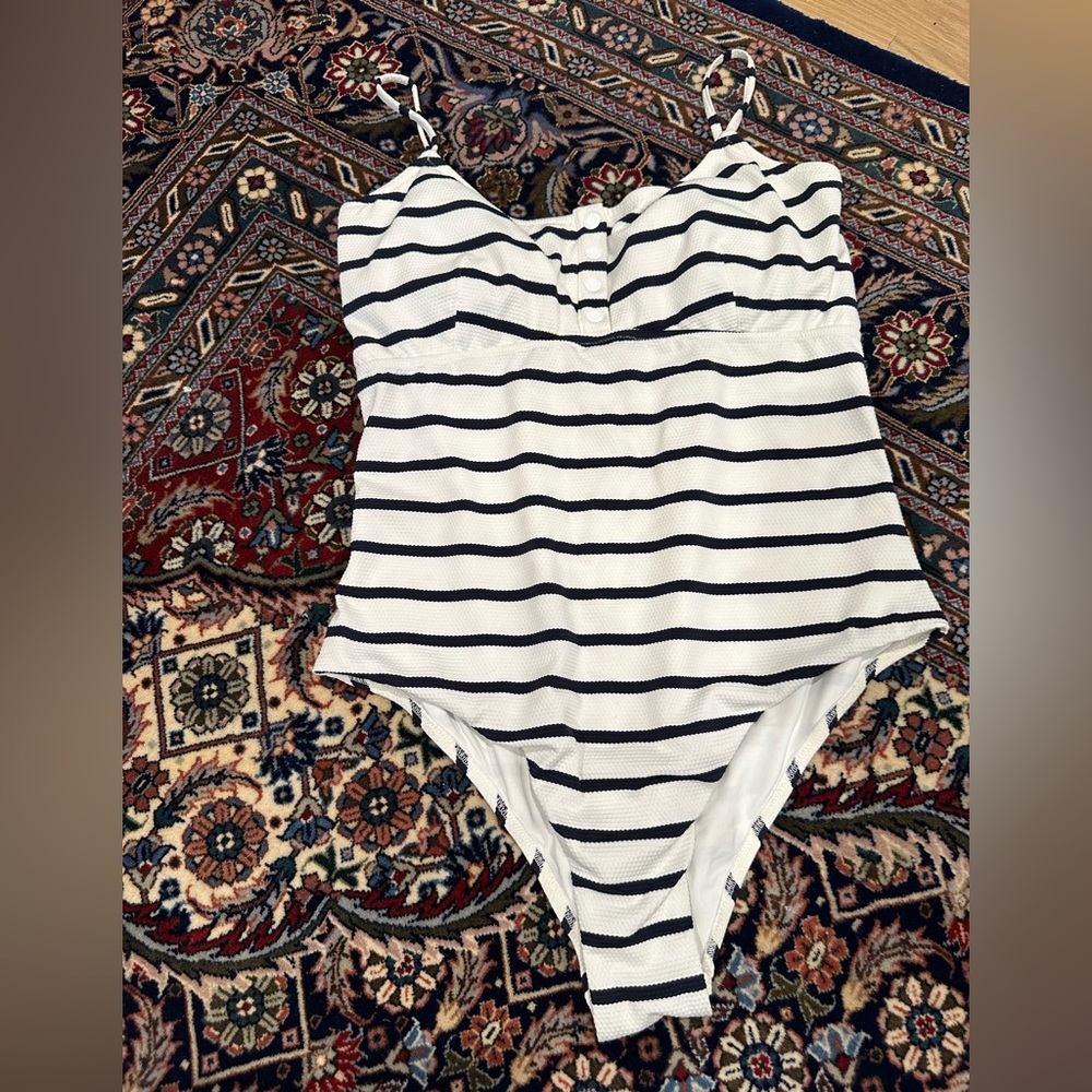 Melissa Odabash one piece swimsuit stripes with navy and buttons